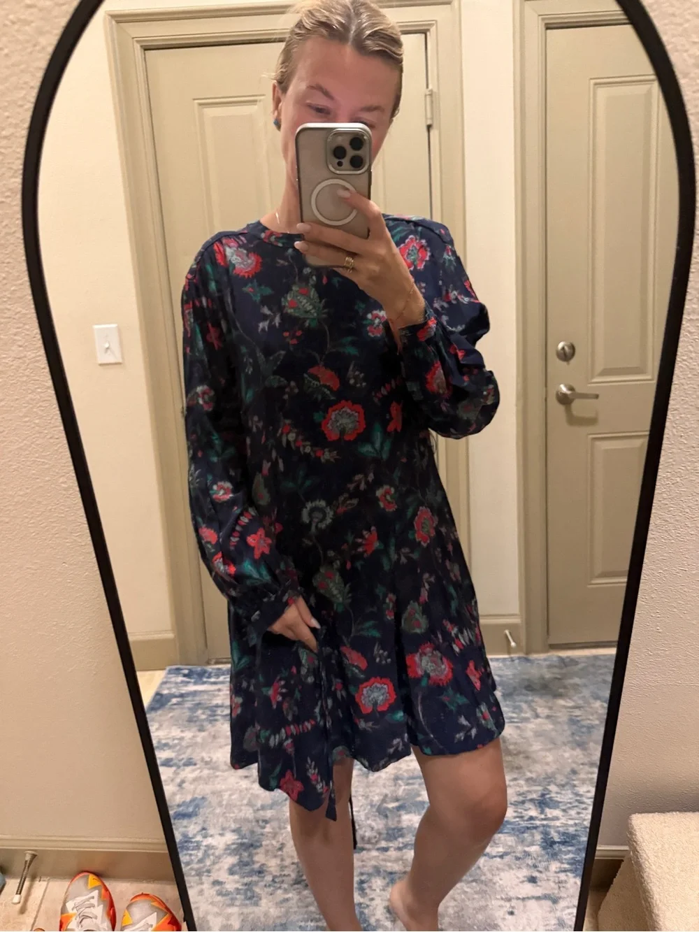 Derek Lam Navy Floral Tie-Waist Kids Dress
